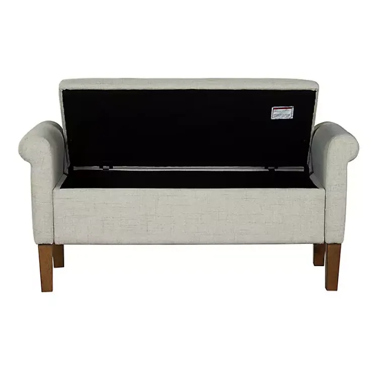 Kirklands Home Natural Upholstered Aubrey Storage Bench Ivory Hot