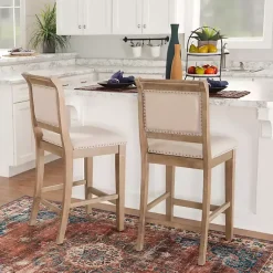 Kirklands Home Natural Upholstered Wood Frame Counter Stool Tan Outlet