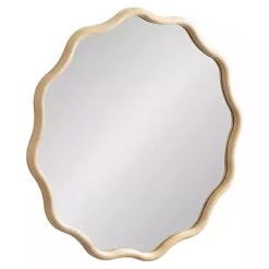 Kirklands Home Natural Wavy Scallop Round Wall Mirror Tan