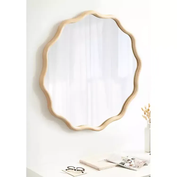 Kirklands Home Natural Wavy Scallop Round Wall Mirror Tan