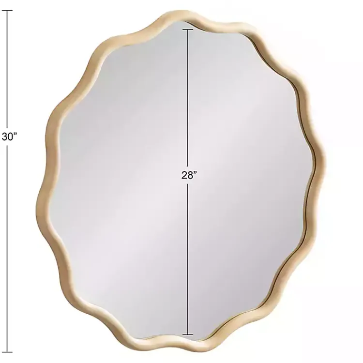 Kirklands Home Natural Wavy Scallop Round Wall Mirror Tan
