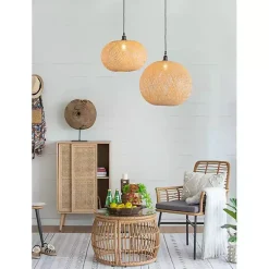Kirklands Home Natural Wide Woven Bamboo Globe Pendant Light