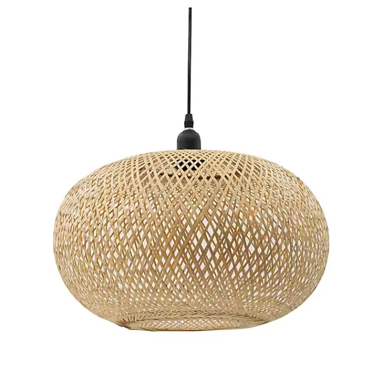 Kirklands Home Natural Wide Woven Bamboo Globe Pendant Light