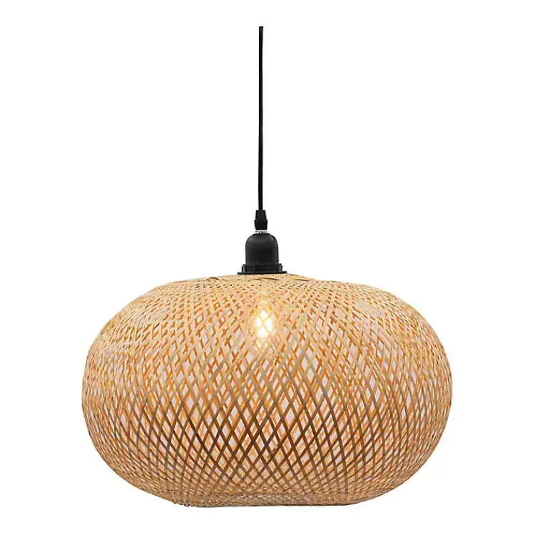 Kirklands Home Natural Wide Woven Bamboo Globe Pendant Light