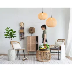 Kirklands Home Natural Wide Woven Bamboo Globe Pendant Light