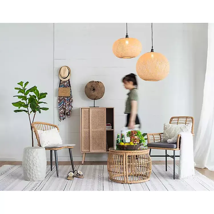 Kirklands Home Natural Wide Woven Bamboo Globe Pendant Light