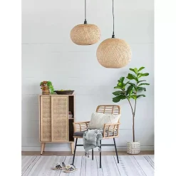 Kirklands Home Natural Wide Woven Bamboo Globe Pendant Light