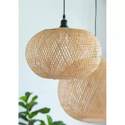Kirklands Home Natural Wide Woven Bamboo Globe Pendant Light