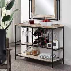 Kirklands Home Natural Wood & Black Metal Wine Rack Console Table New