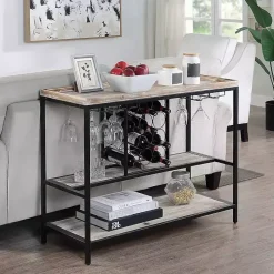 Kirklands Home Natural Wood & Black Metal Wine Rack Console Table New