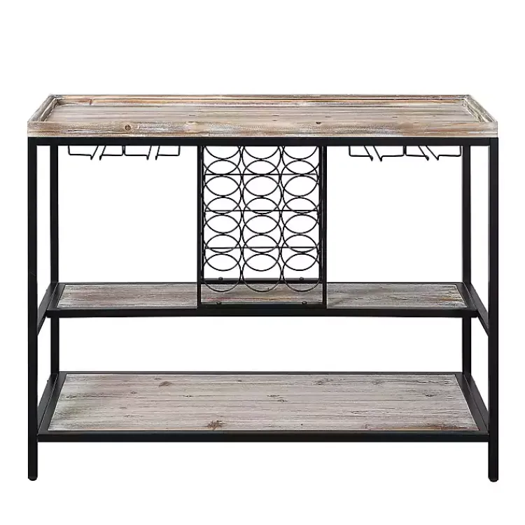 Kirklands Home Natural Wood & Black Metal Wine Rack Console Table New