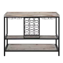 Kirklands Home Natural Wood & Black Metal Wine Rack Console Table New