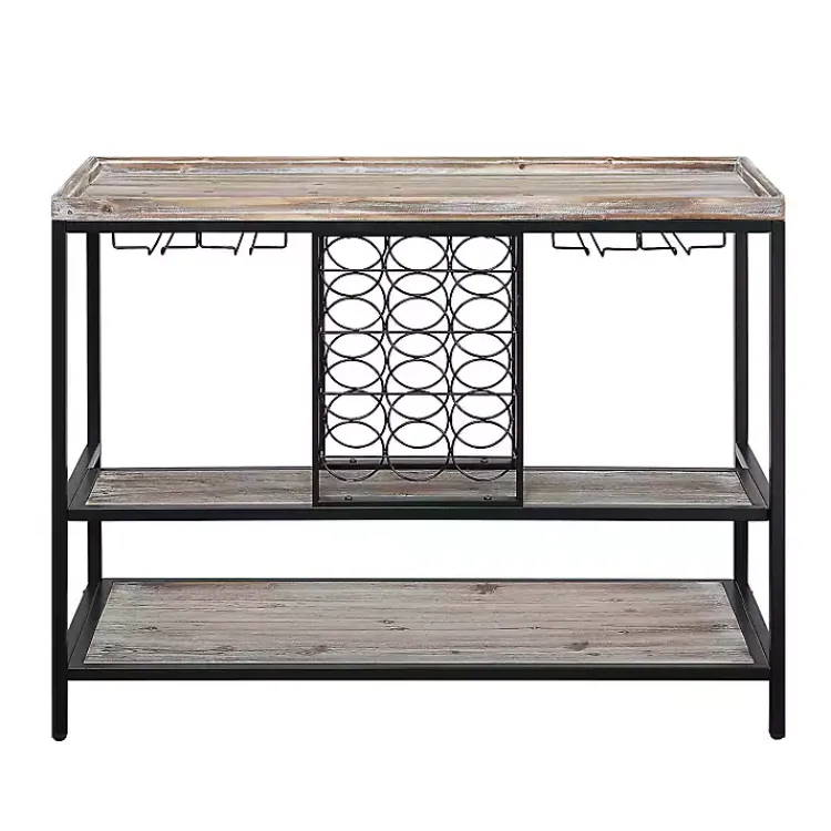 Kirklands Home Natural Wood & Black Metal Wine Rack Console Table New