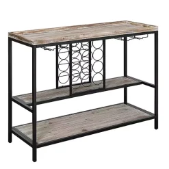 Kirklands Home Natural Wood & Black Metal Wine Rack Console Table New