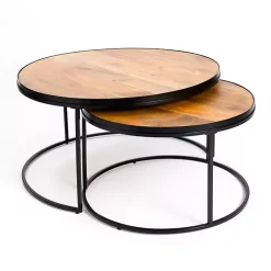 Kirklands Home Natural Wood & Metal 2-pc. Coffee Table Set Tan Discount