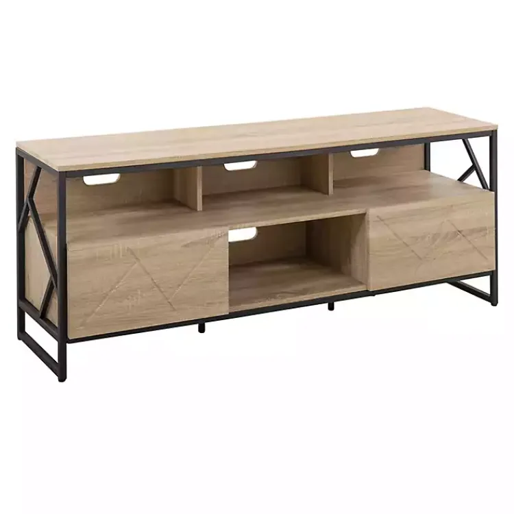 Kirklands Home Natural Wood and Black Steel Media Sd Tan Best