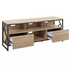 Kirklands Home Natural Wood and Black Steel Media Sd Tan Best