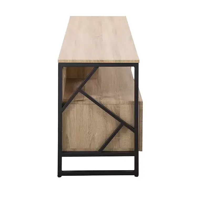 Kirklands Home Natural Wood and Black Steel Media Sd Tan Best