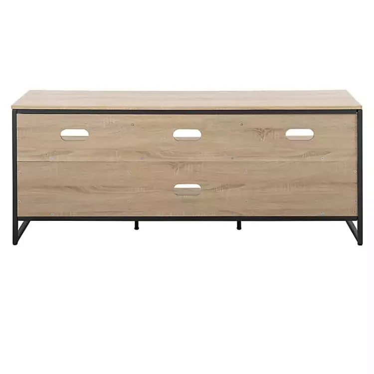 Kirklands Home Natural Wood and Black Steel Media Sd Tan Best