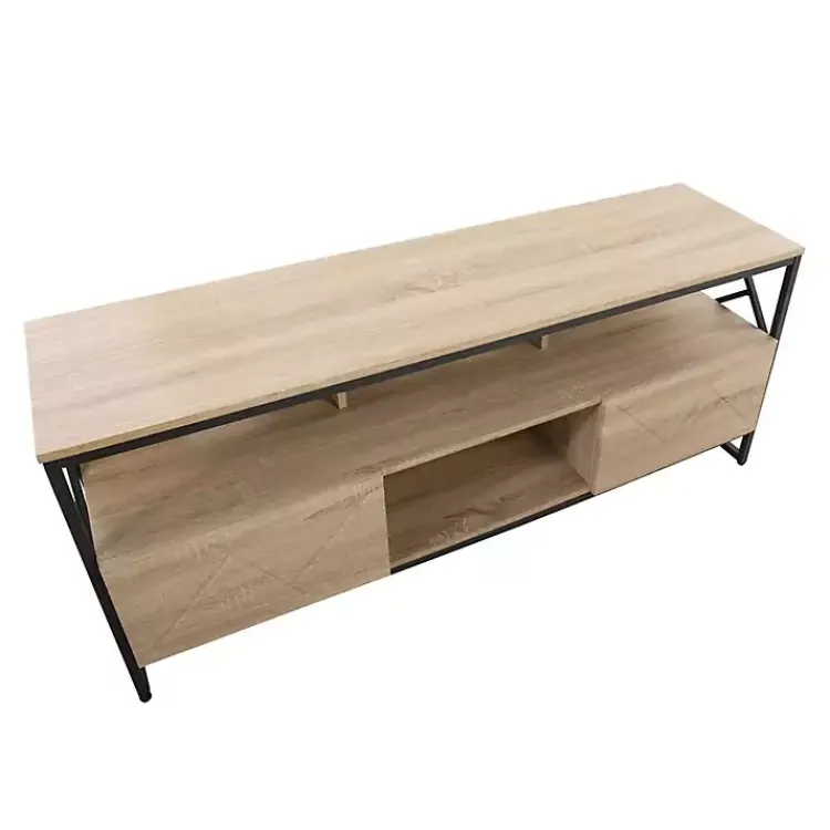 Kirklands Home Natural Wood and Black Steel Media Sd Tan Best