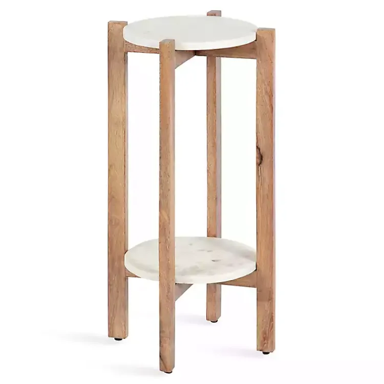 Kirklands Home Natural Wood and Marble Moxley Accent Table Best