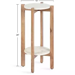 Kirklands Home Natural Wood and Marble Moxley Accent Table Best