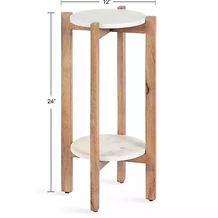 Kirklands Home Natural Wood and Marble Moxley Accent Table Best