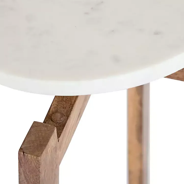 Kirklands Home Natural Wood and Marble Moxley Accent Table Best