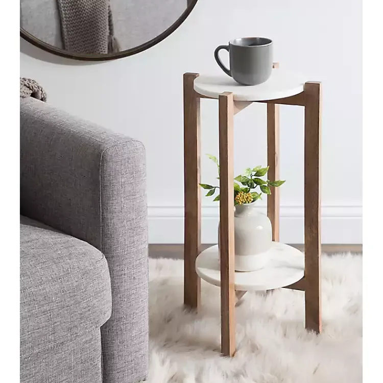 Kirklands Home Natural Wood and Marble Moxley Accent Table Best