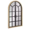 Kirklands Home Natural Wood and Metal Arch Windowpane Wall Mirror Clearance