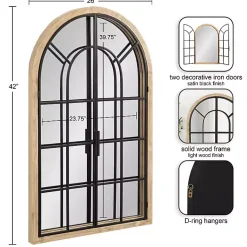 Kirklands Home Natural Wood and Metal Arch Windowpane Wall Mirror Clearance