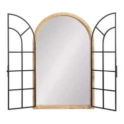 Kirklands Home Natural Wood and Metal Arch Windowpane Wall Mirror Clearance