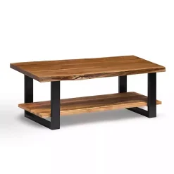 Kirklands Home Natural Wood and Metal Coffee Table