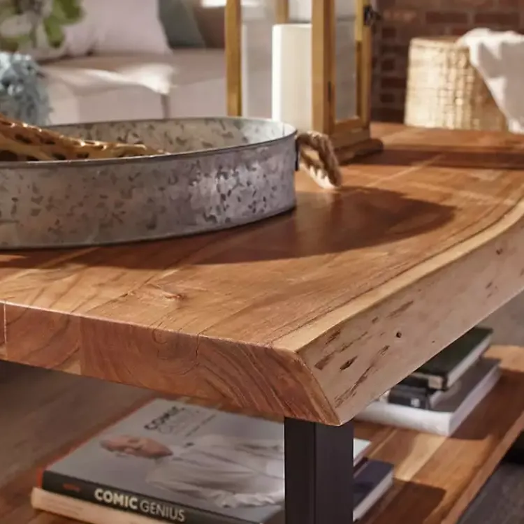 Kirklands Home Natural Wood and Metal Coffee Table