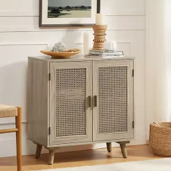 Kirklands Home Natural Wood and Rattan Carpinteria Cabinet Brown Best