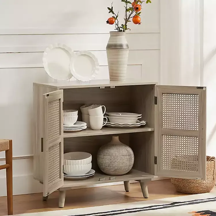 Kirklands Home Natural Wood and Rattan Carpinteria Cabinet Brown Best