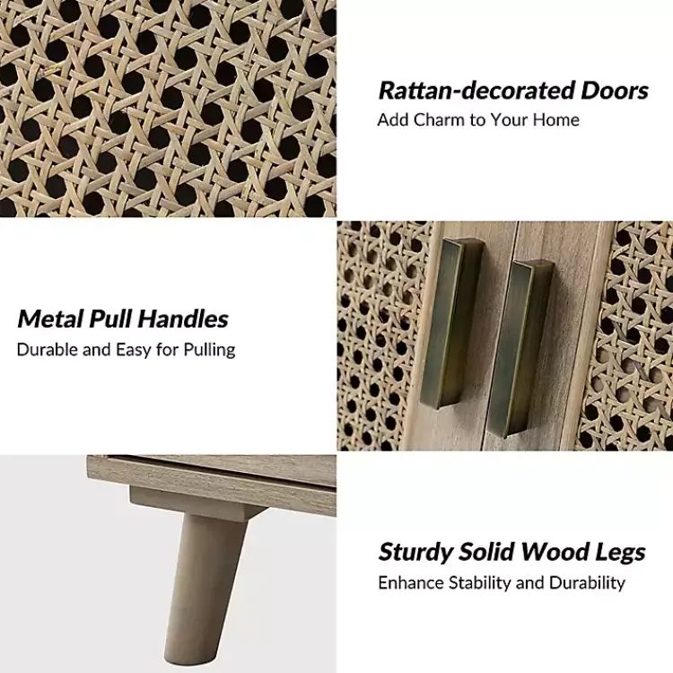 Kirklands Home Natural Wood and Rattan Carpinteria Cabinet Brown Best