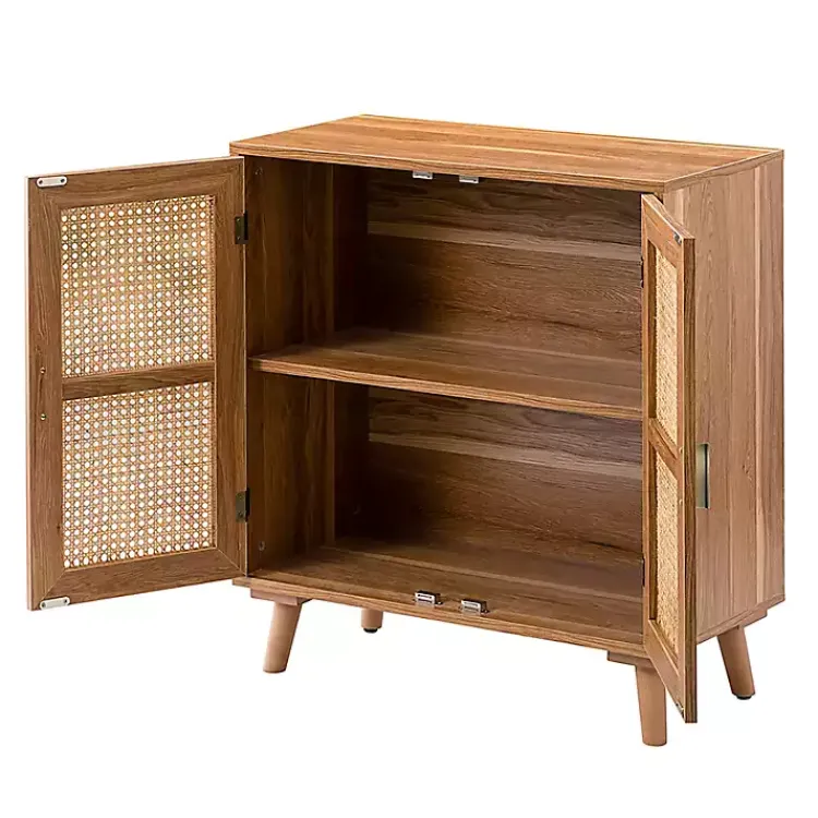 Kirklands Home Natural Wood and Rattan 2-Door Cabinet Brown Clearance