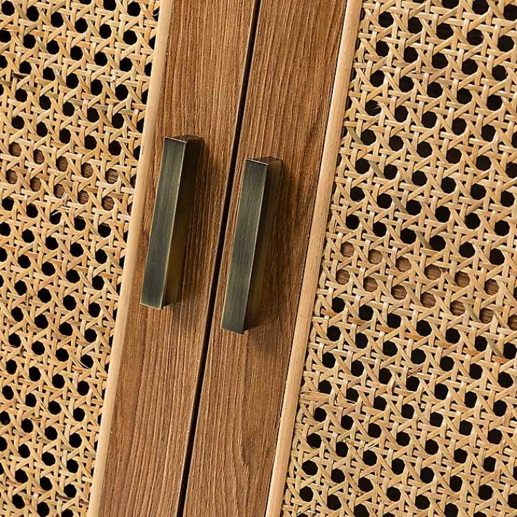 Kirklands Home Natural Wood and Rattan 2-Door Cabinet Brown Clearance