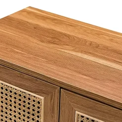 Kirklands Home Natural Wood and Rattan 2-Door Cabinet Brown Clearance