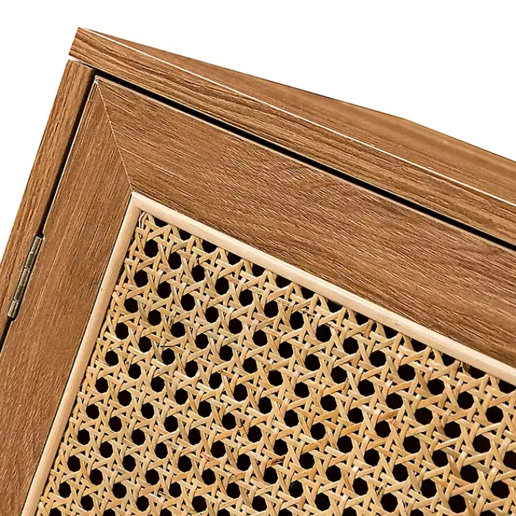 Kirklands Home Natural Wood and Rattan 2-Door Cabinet Brown Clearance