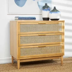 Kirklands Home Natural Wood and Rat 3-Drawer Chest Tan Clearance
