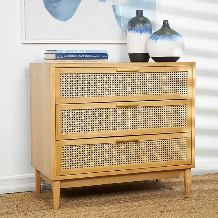 Kirklands Home Natural Wood and Rat 3-Drawer Chest Tan Clearance