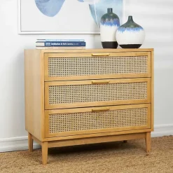 Kirklands Home Natural Wood and Rat 3-Drawer Chest Tan Clearance