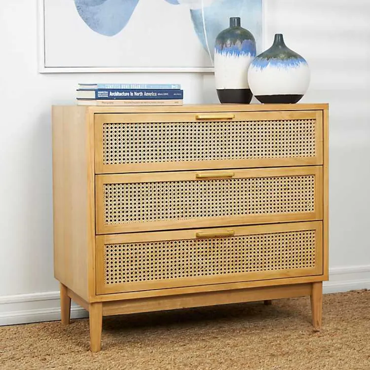 Kirklands Home Natural Wood and Rat 3-Drawer Chest Tan Clearance