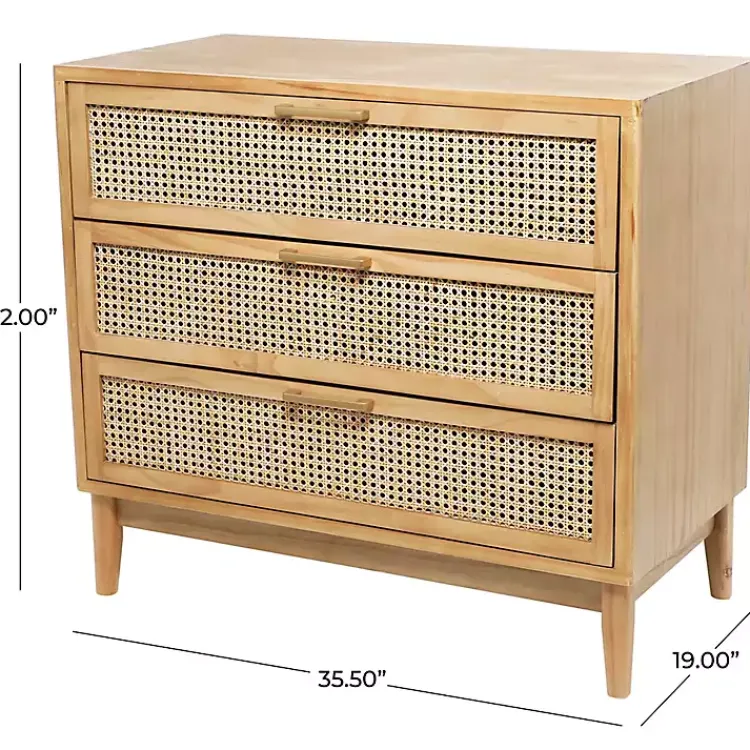 Kirklands Home Natural Wood and Rat 3-Drawer Chest Tan Clearance
