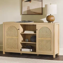 Kirklands Home Natural Wood and Rat 2-Door Sideboard Tan Discount