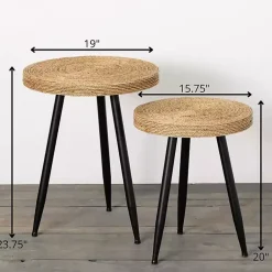 Kirklands Home Natural Wood and Seagrass Accent Tables, Set of 2 Tan