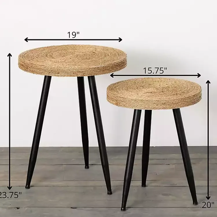 Kirklands Home Natural Wood and Seagrass Accent Tables, Set of 2 Tan