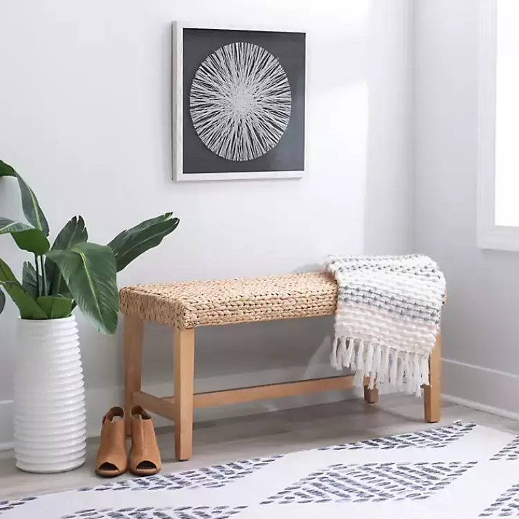 Kirklands Home Natural Wood and Woven Hyacinth Bench Tan Outlet